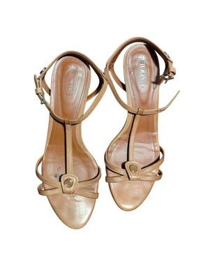 Tod's Tan Leather Strappy Kitten Heels Sandals